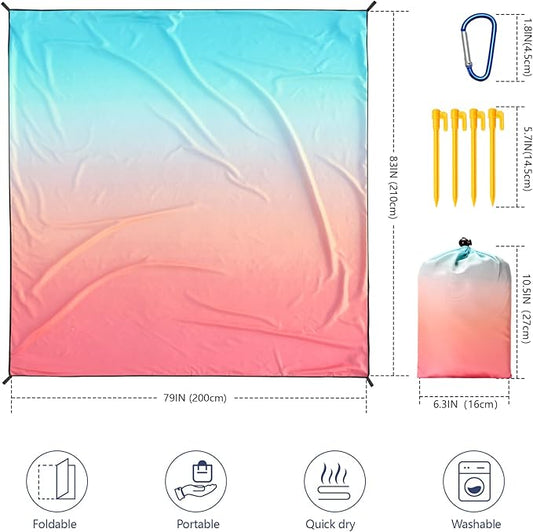 Beach Blanket Waterproof Sandproof Beach Mat 79" X 83" /10'x9'for 2-8 Adults Quick Drying Outdoor Picnic Mat Beach Accessories for Travel, Camping, Hiking
