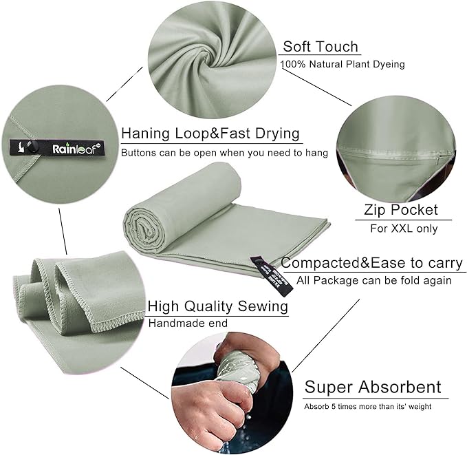 Rainleaf Microfiber Towel Perfect Travel & Gym & Camping Towel. Quick Dry - Super Absorbent - Ultra Compact - Lightweight. Suitable for Trip, Beach, Shower, Backpacking, Pool
