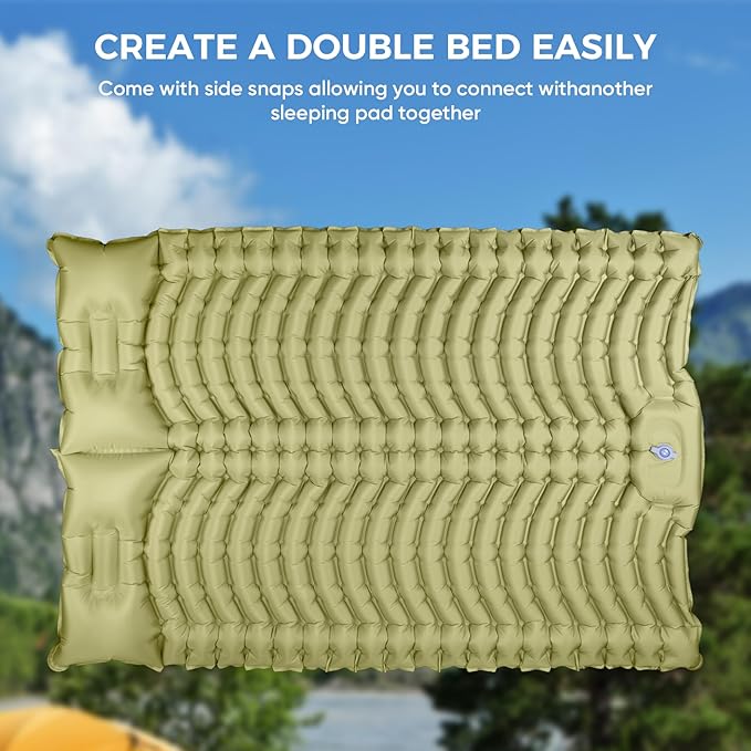 Double Camping Sleeping Pad, Ultra-Lightweight Inflatable Sleeping Mat with Built-in Pillow, Foot Pump, Compact and Portable, Ideal for Outdoor Camping, Backpacking, Hiking(Duo)