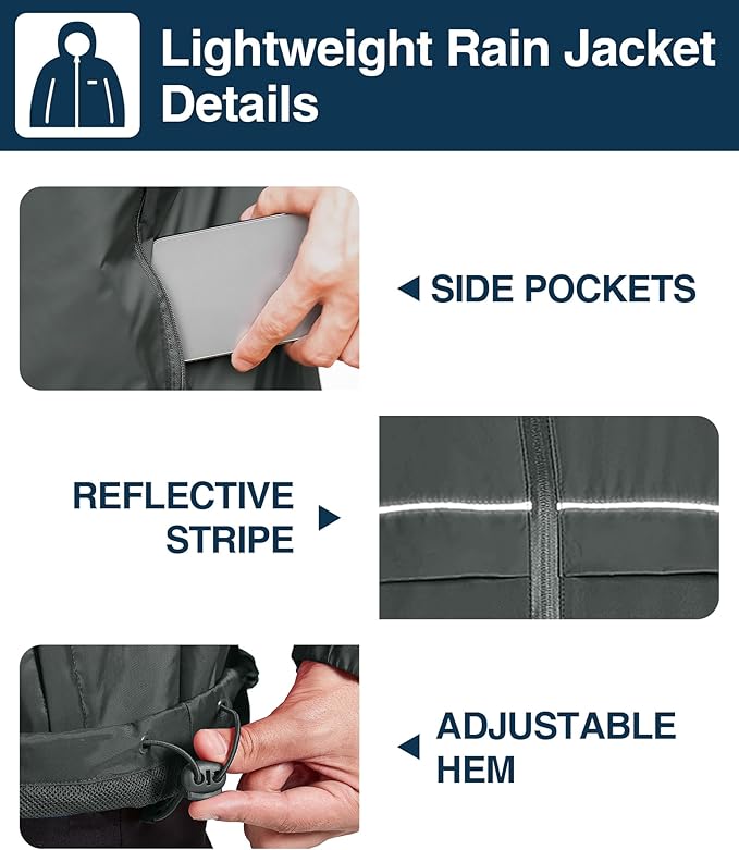 SWISSWELL Rain Jacket Men Waterproof Windbreaker, Lightweight Hooded Raincoat for Daily Casual