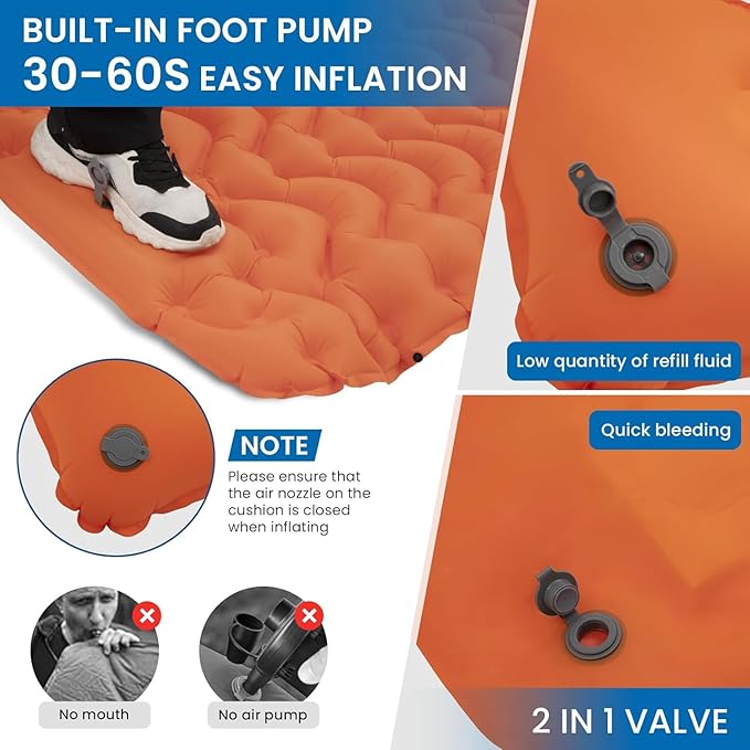 KingCamp Sleeping Pad for Camping, Inflatable Sleeping Pad Ultralight Connectable Camping Mattress with Pillow Built-in Foot Pump for Backpacking Hiking Tent Cot