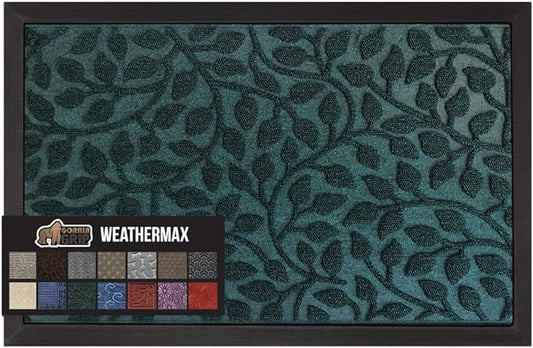 GORILLA GRIP 100% Waterproof All-Season WeatherMax Doormat, 47x35, Durable Natural Rubber, Stain and Fade Resistant, Low Profile, Indoor Outdoor Door Mats, Easy Clean Entry Mat, Moss Vine Leaves