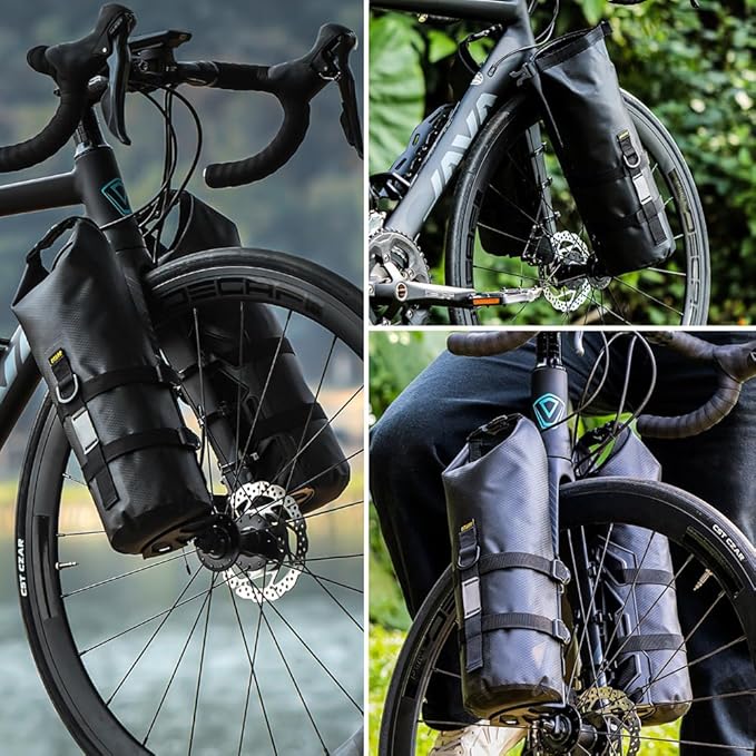 5L Bike Fork Bag with Multipurpose Cage for Cycling Touring,Lightweight Bicycle Waterproof Dry Cargo Rack Bag for MTB,Road,Mountain,Folding bikes