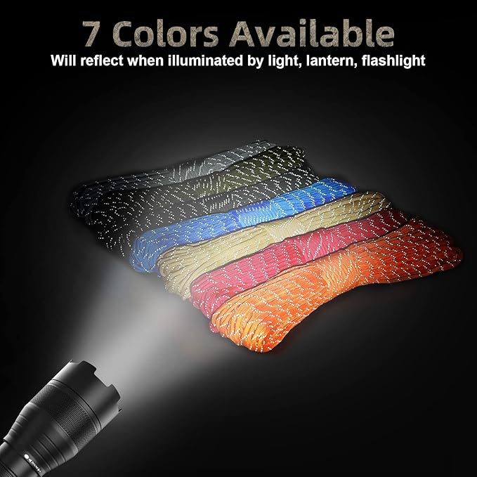 550 Reflective Paracord 100% Nylon 50' 2.5mm 100' 4mm 550 para Cord for Outdoor Emergency Tactical Survival Camping Hiking Bracelet