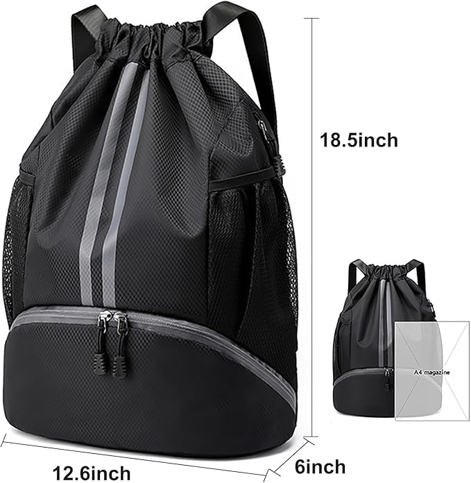 Swim Bag Drawstring Backpack with Wet Pocket Shoe Warehouse String Bag Sackpack for Beach Swimming Pool Gym Sports (Navy)