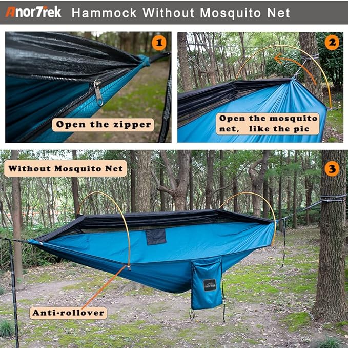Camping Hammock with Mosquito Net and Rain Fly Tarp, Portable Double Hammock with Two Tree Straps, 230T Nylon Hammock and Waterproof Rain Fly Set for Hiking, Backpacking, Overnight (Green)