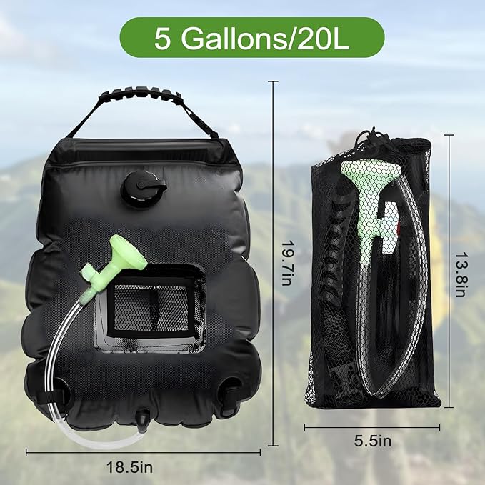 Solar Shower Bag Portable Shower for Camping Heating Camping Shower Bag 5 Gallons/20L Hot Water 45°C Switchable Shower Head for Camping Beach Swimming Outdoor Traveling Hiking…