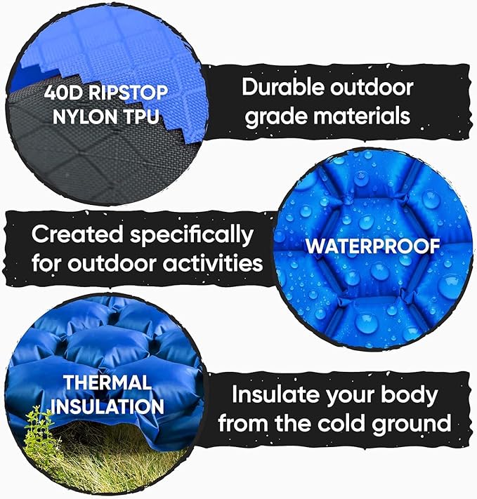 POWERLIX Camping Sleeping Pad - Ultralight Inflatable Camping Mattress Sleeping Mat for Backpacking, Hiking, Compact Lightweight Sleeping Pad, Inflation Bag/Repair Kit Included