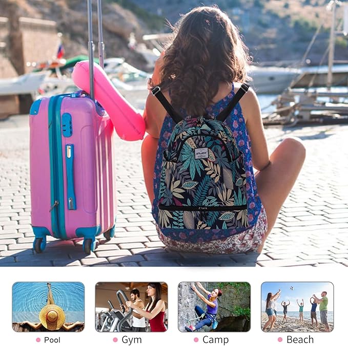 Dry Wet Drawstring Backpack with Shoe Compartment for Women Adjustable Gym Bag