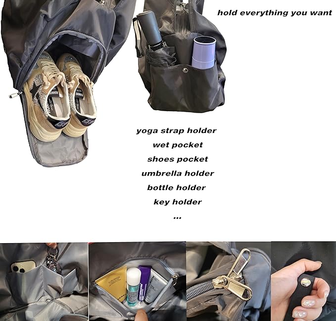 Gym bag with yoga mat holder Gym Bags for Women yoga bag with Shoes Compartment and Wet Dry Storage Pockets with Adjustable yoga mat holder (black)