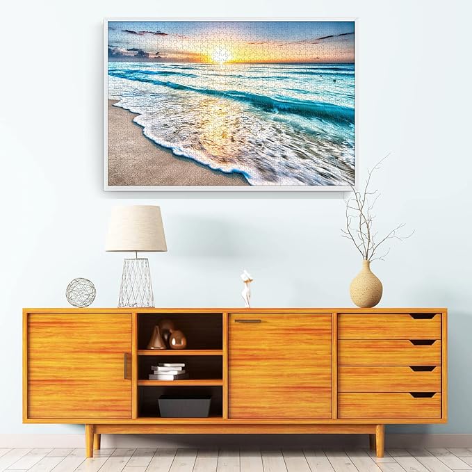 Puzzles for Adults 1000 Piece,Sunset Beach Wooden Jigsaw Puzzle Art,DIY Leisure Game Fun Toy Gift Suitable Family Friends