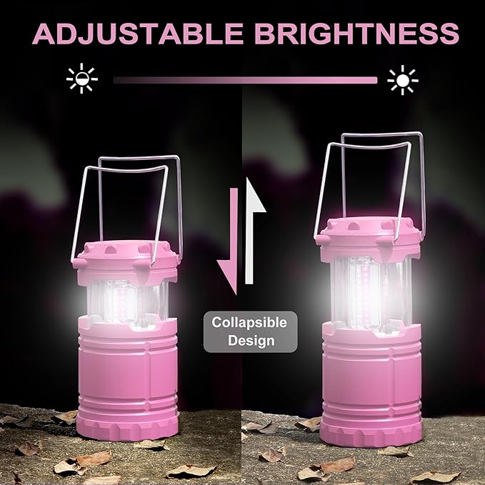 LED Pink Camping Lanterns, Portable Camping Lights, Outdoor Handled Lamps, Essential Emergency Lights for Power Outages, Hiking, Hurricane
