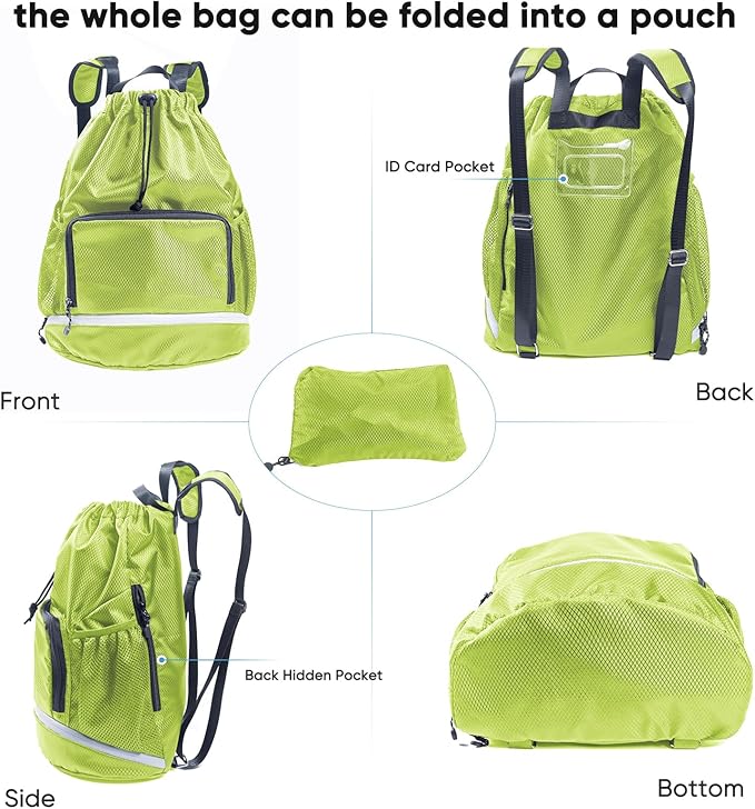 Swim Essentials Beach Gym Backpack - Drawstring Gym Bag with Shoes Compartment and Waterproof Pocket for Swim Accessories - Kids Mens Beach Workout Bag