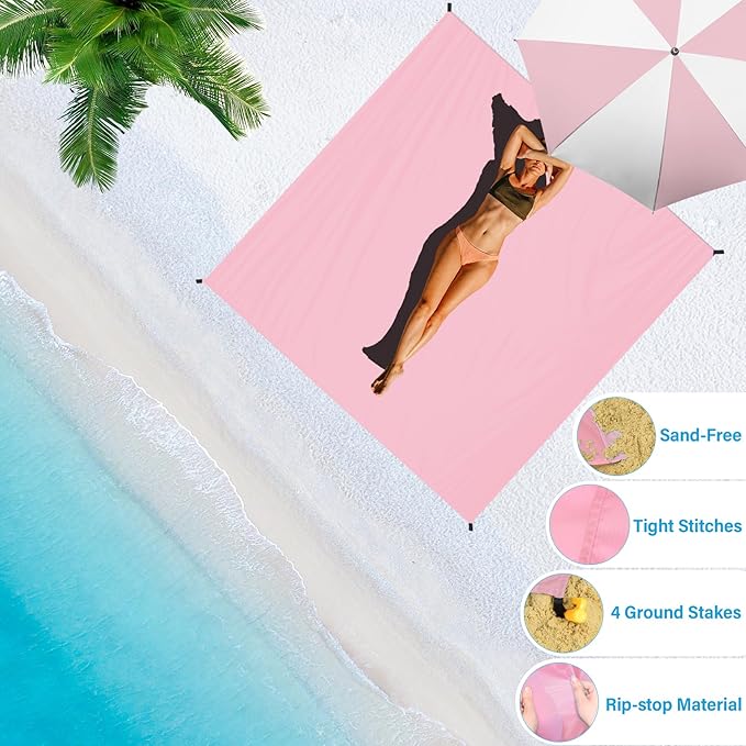 BYDOLL Beach Blanket Waterproof Sandproof 78''×81'' 1-7 Adults Oversized Lightweight Large Picnic Mat Waterproof Sandproof Blanket for Beach