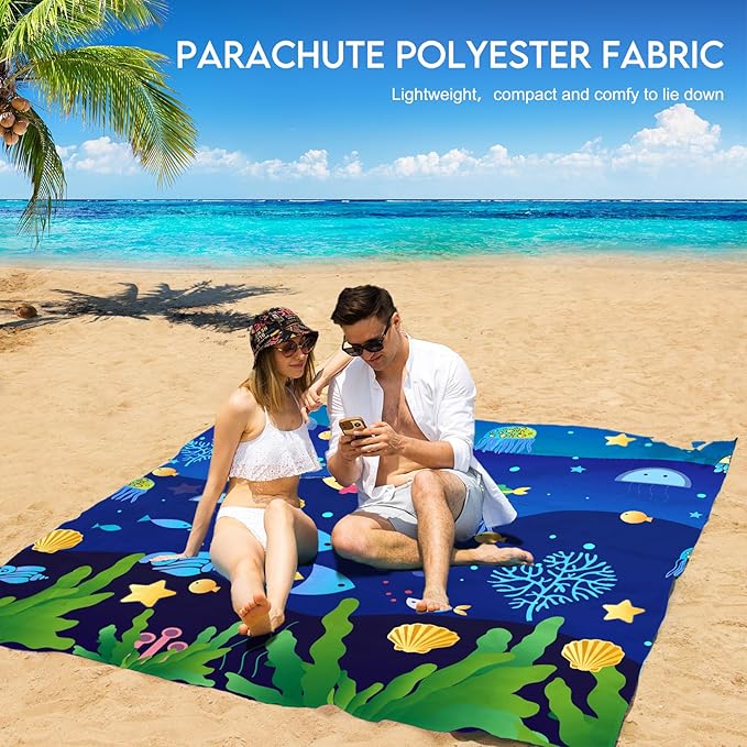 BYDOLL Beach Blanket 78''X81'' 4-7 Adults Oversized Lightweight Waterproof Sandproof Blanket for Beach Large Picnic Mat Travel Camping