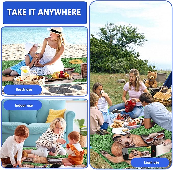 Picnic Blanket, Foldable Waterproof Sand Mat, Extra Large Picnic Blanket Outdoor Picnic Mat Beach Blanket for Park Grass Camping Hiking Travel Family Concerts