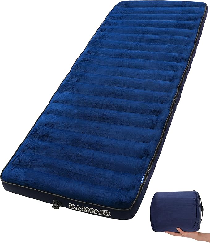 Inflatable Sleeping Pad for Camping, Extra-Thick 4.75 Inch Air Mattress with Soft Cotton Top, Machine Washable, Family Lightweight 4-Season Pad for Camping, Traveling & Hiking, Blue