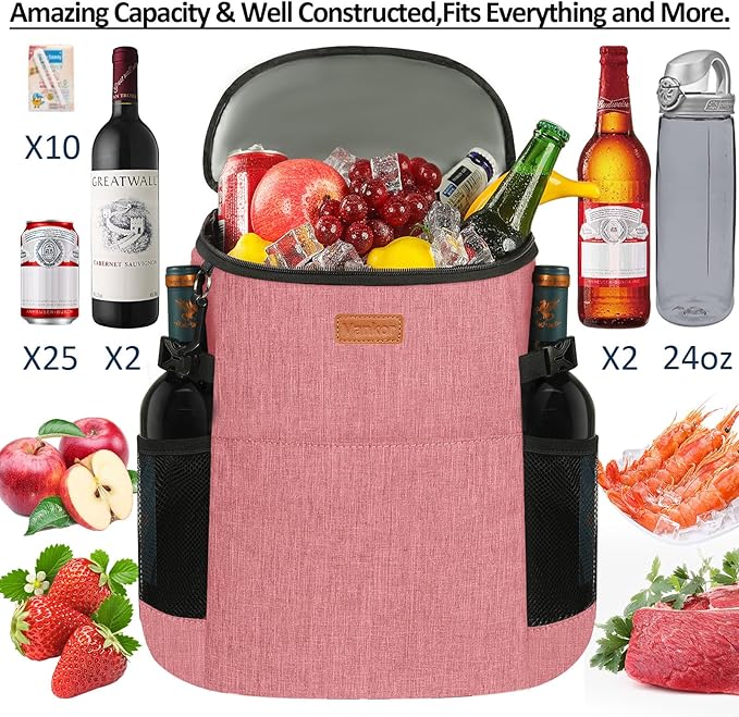 Camping Cooler Backpack 30 Cans, Soft Backpack Coolers Insulated Leak Proof Travel Cooler Bag Waterproof Lunch Picnic Beach Work Trip Thermal Bag Drink Beverage Beer Bag Cooler