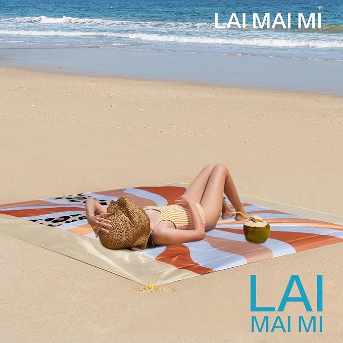 Sandproof Waterproof Beach Blanket, 80"x80" Large Beach Mat for 4-6 Adults, Lightweight Quick Dry Windproof Picnic Mat