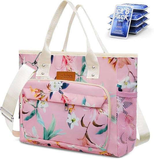 Lunch Bag Women Insulated Lunch Box for Women Adults - Leakproof Large Purse Lunch Tote Bags with Adjustable Shoulder Strap Zipper Side Pockets for Work
