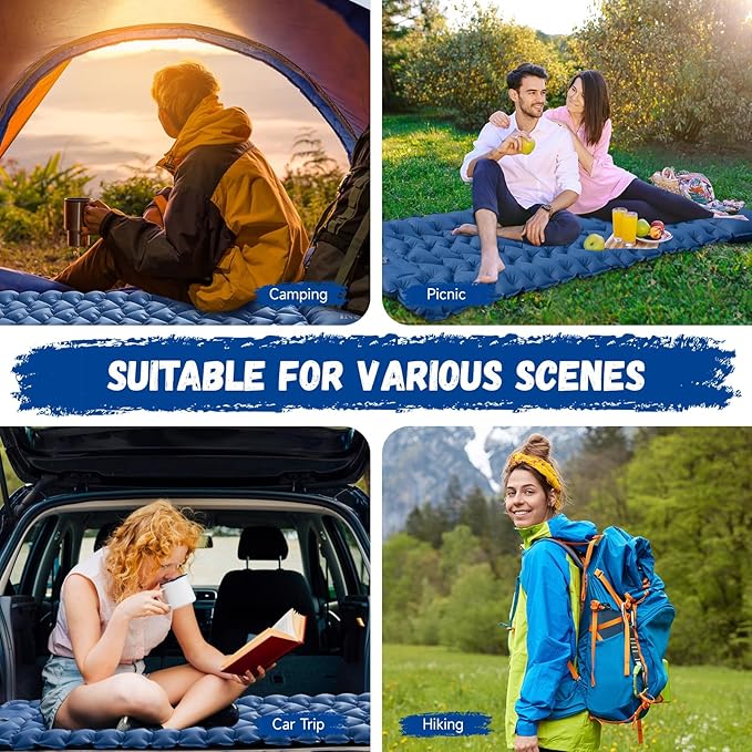 iNeibo Sleeping Pad for Camping - Inflatable Sleeping Pad with Pillow Built-in Foot Pump Compact Camping Air Mattress for Hiking Camping Backpacking Tent Car Traveling (Blue, Single)