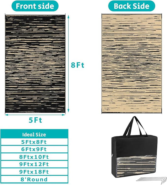 HEBE Outdoor Rug 5'x8' for Patios Clearance Waterproof Patio Mat Plastic Straw Rug Reversible RV Camping Tent Rug Outside Indoor Outdoor Area Rugs for RV,Deck,Beach,Balcony,Camper