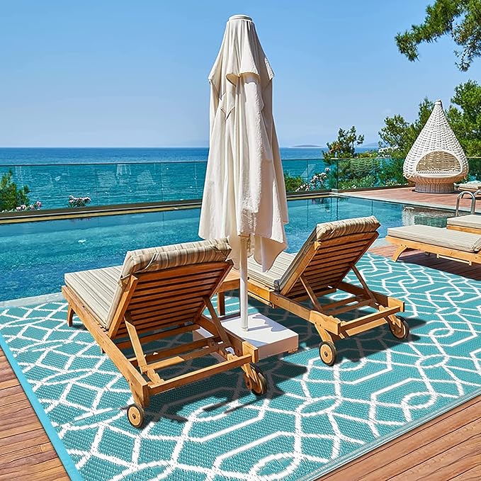 HEBE Outdoor Rug 5'x8' for Patios Waterproof Clearance Reversible Patio Mat Plastic Straw Rug RV Camping Mat Outside Area Rug Carpet for Camping RV,Porch,Deck,Balcony,Camper,Backyard