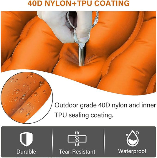 Camping Sleeping Pad, Ultralight Camping Mat with Pillow Built-in Foot Pump Inflatable Sleeping Pads Compact for Camping Backpacking Hiking Traveling - Orange