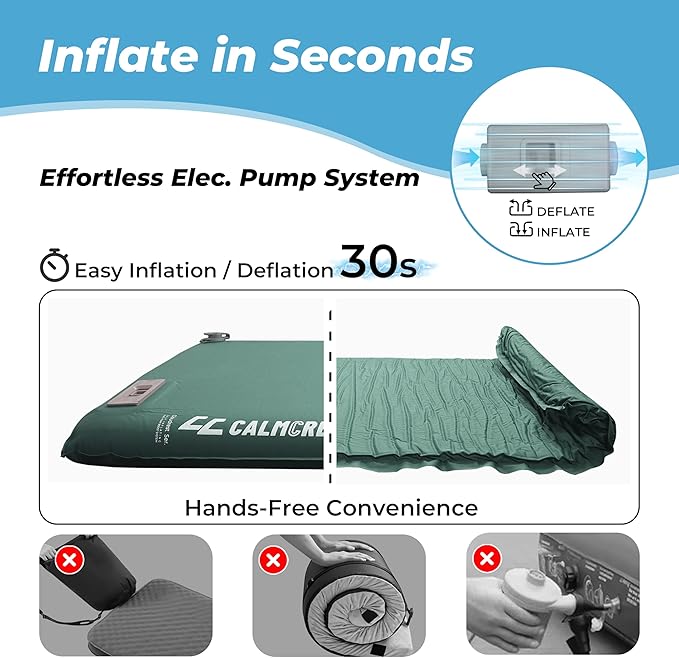 Self Inflating Sleeping Pad with Electric Air Pump, 3.15" Thick Foam Camping Mattress for Superior Comfort & Support, 9.5 R-Value Insulated Sleeping Mat, 4-Season Camping Pad for Tent, Cot (Green)