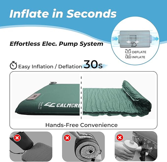 Self Inflating Sleeping Pad with Electric Air Pump, 3.15" Thick Foam Camping Mattress for Superior Comfort & Support, 9.5 R-Value Insulated Sleeping Mat, 4-Season Camping Pad for Tent, Cot (Green)