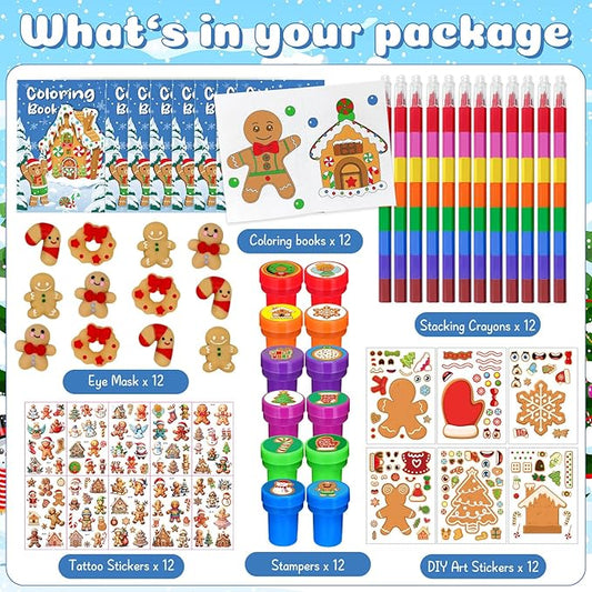 Cinrobiye 72 Pcss Merry Christmas Party Favors Max Holiday Coloring Books Tattoo DIY Sticker Stampers Class Reward Prizes for Christmas Holiday Winter Party Supplies (Candy)