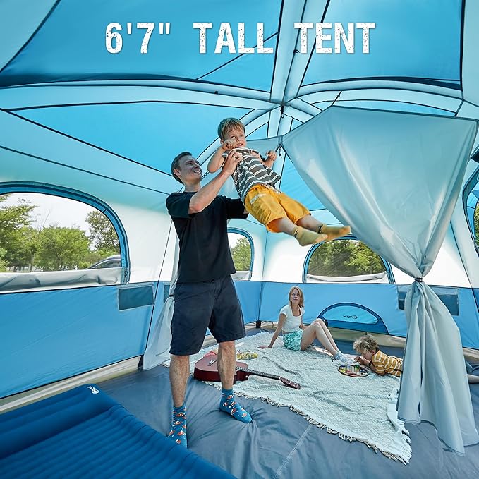PORTAL 8 Person Family Camping Tent with Porch, Weather Resistant Camping Tents with Rainfly, Large Cabin Tents with 2 Room, Easy Set Up Tent for Outdoor Camping, Backyard