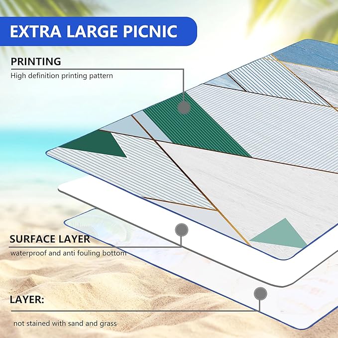 Picnic Blanket, Foldable Waterproof Sand Mat, Extra Large Picnic Blanket Outdoor Picnic Mat Beach Blanket for Park Grass Camping Hiking Travel Family Concerts