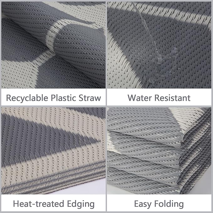 RURALITY Outdoor Rugs 8x10 Waterproof for Patios Clearance,Plastic Straw Mats for Backyard,Porch,Deck,Balcony,Reversible,Arrows Pattern