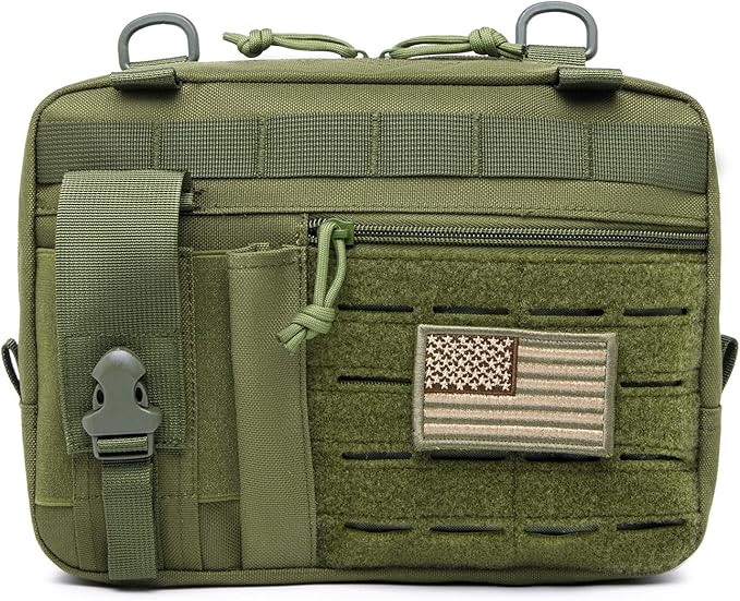 Tactical Molle Admin Pouch of Laser Cut Design,Medical EMT Organizer with Phone Pouch,EDC EMT Pack IFAK Tool Holder with US Patch (Large Green Without Accessories)