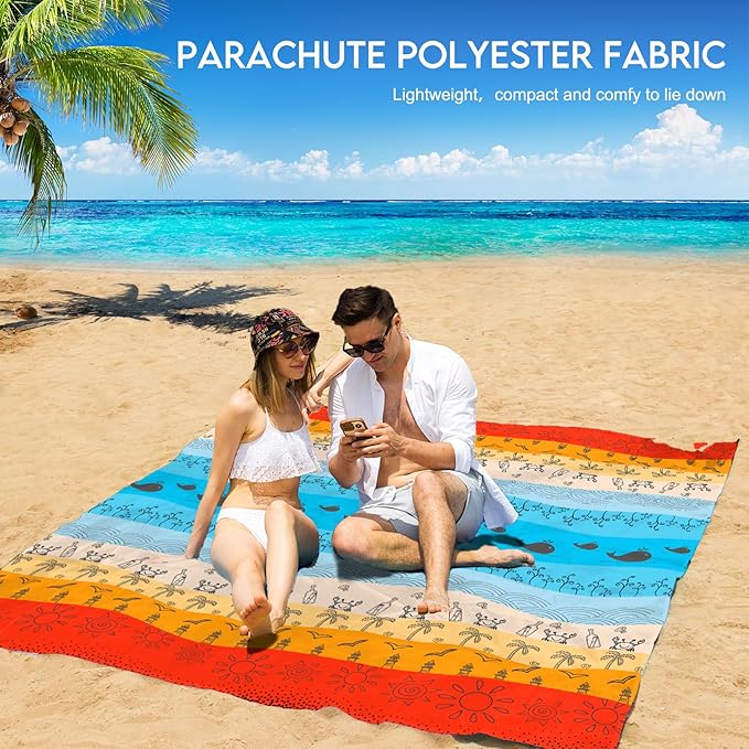 BYDOLL Beach Blanket Waterproof Sandproof 78''×81'' 1-7 Adults Oversized Lightweight Large Picnic Mat Waterproof Sandproof Blanket for Beach