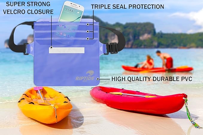 riptide Waterproof Fanny Pack Pouch (2 Pack) for Men & Women Dry Bag Water Resistant with Adjustable Waist Strap - Protects Valuables at Water Sports (Black/Transparrent & Sheer Pink)