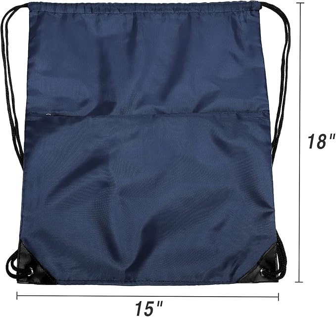 BuyAgain Drawstring Backpack Sports Water Resistant String Bag Sport Gym Sackpack for Women Men Large with Zipper, Navy