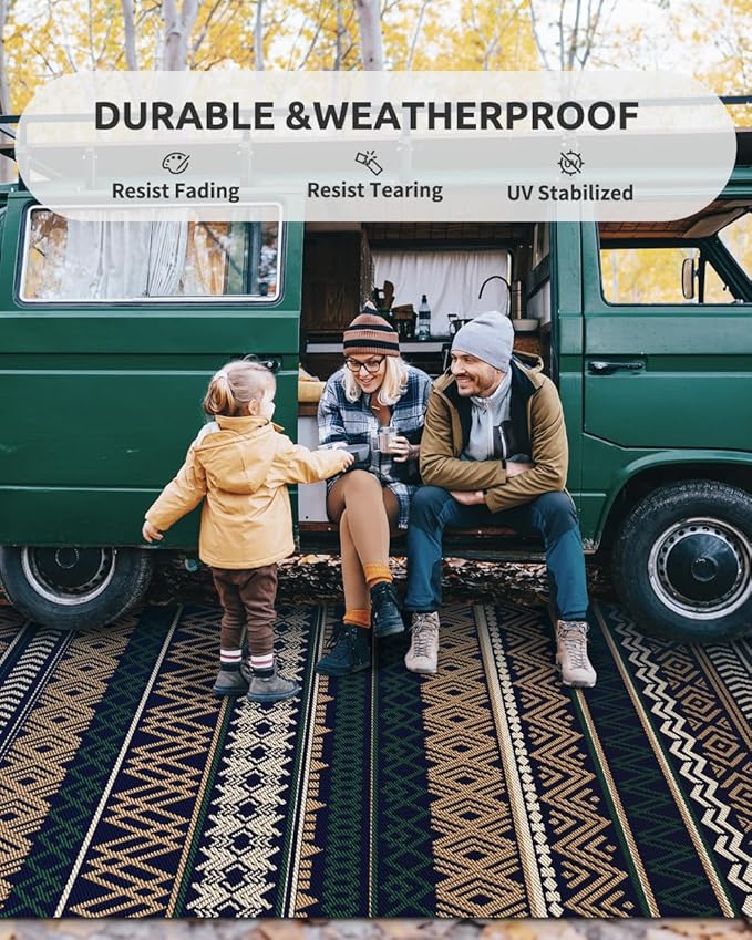 MontVoo Outdoor Rug Carpet Waterproof-Patio Rug Mat 5x8 Reversible RV Camping Rug Picnic Mat Plastic Straw Outside Rug for Balcony Porch Deck Beach-Boho Outdoor Area Rug for Patio Decor Colorful