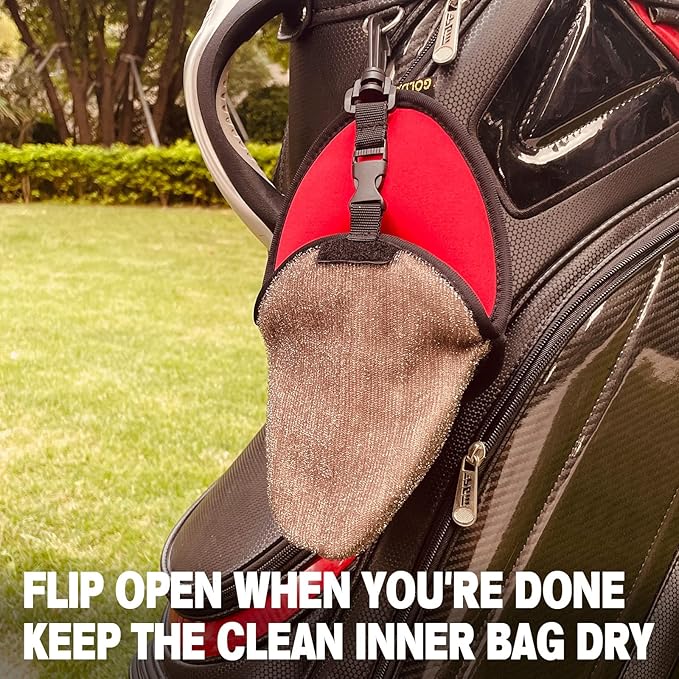Golf Club Cleaner & Ball Cleaning Bag,Original Three-Layer Fabric Waterproof Technology,Golfer's Ultimate Green Clean Scrub Equipment Accessories,Removable Clips to Support Machine Washing