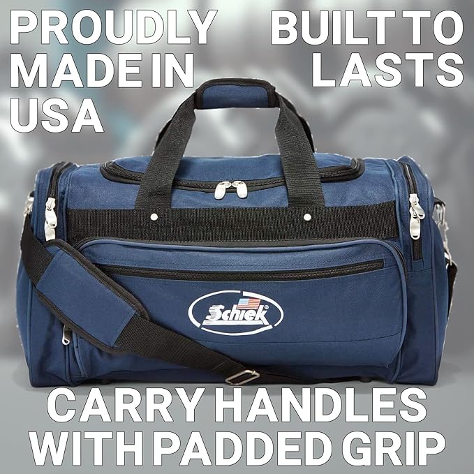 Schiek Sports Deluxe Gym Bag - Nylon Fabric Workout Bag with Adjustable Shoulder Strap