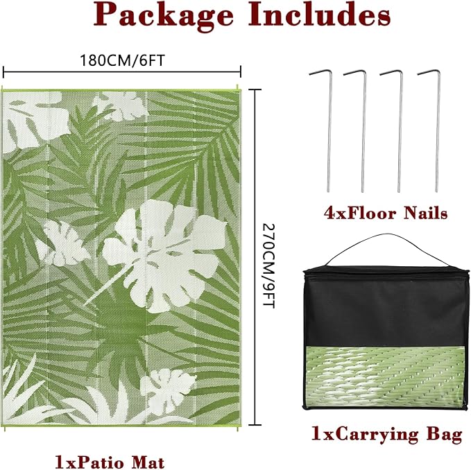 Homcomoda Outdoor Rugs 6'x9’ Waterproof Reversible Patio Rugs Outdoor Clearance Lightweight Outdoor Rugs Portable RV Camping Mats for Tents Deck Porch BBQ Beach Backyard