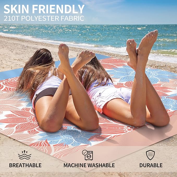Beach Blanket Waterproof Sandproof Extra Large Beach Mat 79" X 83"/120"x108"for 1-8 Adults Quick Drying Durable Outdoor Picnic Mat for Beach Travel Camping Hiking
