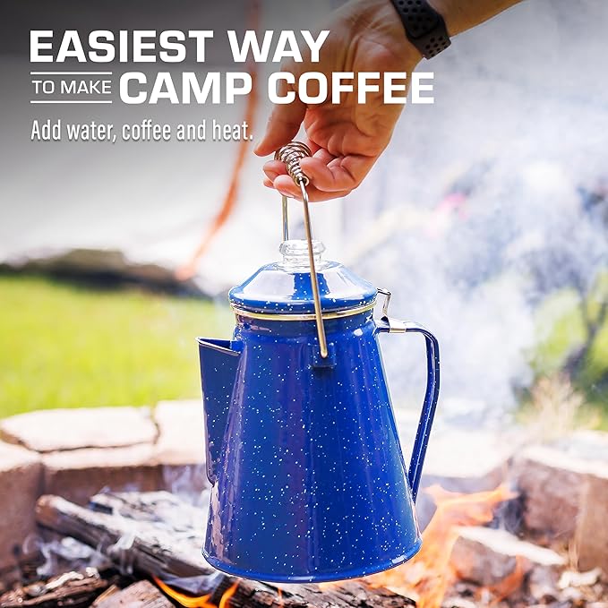 COLETTI Classic Percolator Coffee Pot — The Most Nostalgic Camping Coffee Pot, Now Modernized [Blue Enamel, 12 Cup]