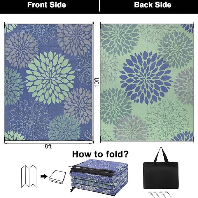 Ileading Reversible Outdoor Rug 8x10Ft Waterproof Patio Rug Carpet Portable Outdoor Plastic Straw Rug Large RV Camping Mat Rug for Patio, Clearance, Deck, Beach, Porch, Camping, Picnic, Colorful