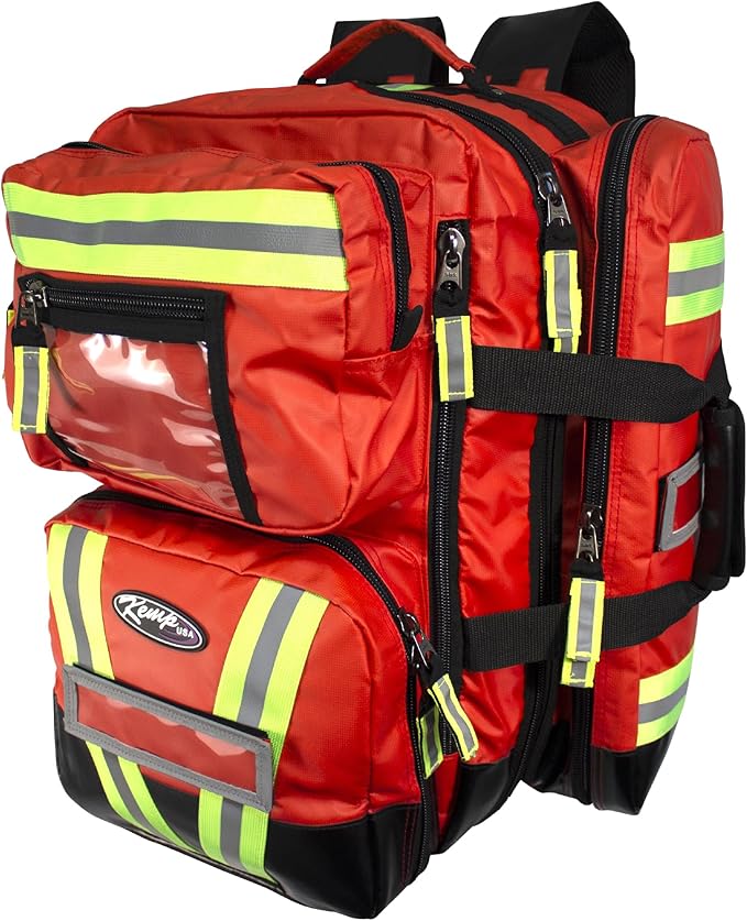 Kemp USA Heavy-Duty EMT Bag, Made with Fluid-Resistant Tarpaulin Material - Emergency Survival Kit with Room for D O2 Tank - Medical Backpack with Multiple Handles