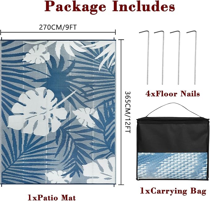 Homcomoda Outdoor Rugs 9’x12’ Waterproof Reversible Patio Rugs Outdoor Clearance Lightweight Outdoor Rugs Portable RV Camping Mats for Tents Deck Porch BBQ Beach Backyard