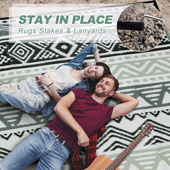 Lahome Outdoor Plastic Straw Rug, Reversible Outdoor Rug Waterproof 9x12 Rugs for Patio, RV Camping Rug Picnic Mat Outside Large Carpet for Beach Deck Backyard Balcony(Grey/Black,9'x 12')