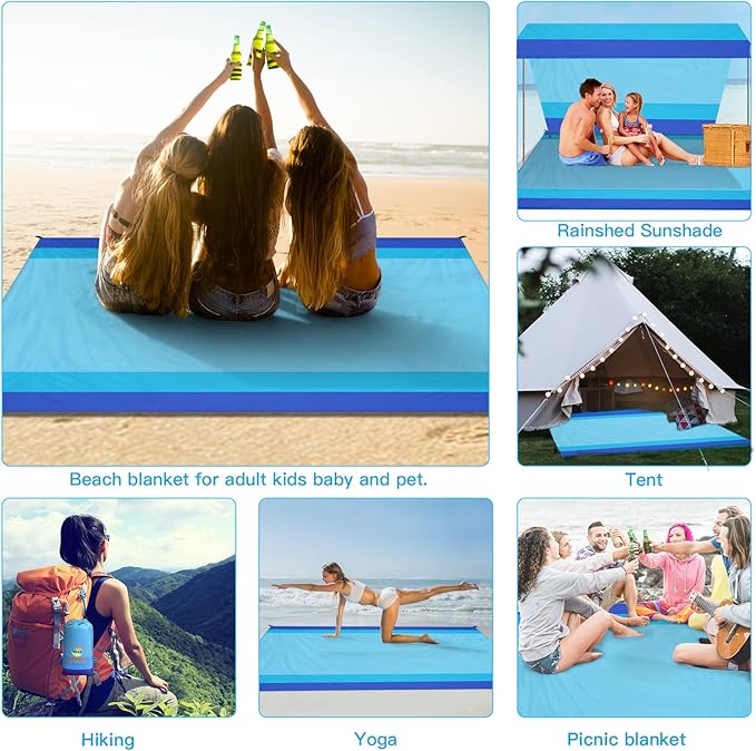 BYDOLL Beach Blanket Waterproof Sandproof 78''×81'' 1-7 Adults Oversized Lightweight Large Picnic Mat Waterproof Sandproof Blanket for Beach