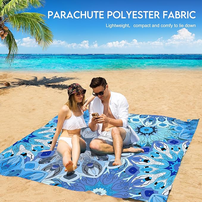 BYDOLL Beach Blanket Waterproof Sandproof 78''×81'' 1-7 Adults Oversized Lightweight Large Picnic Mat Waterproof Sandproof Blanket for Beach